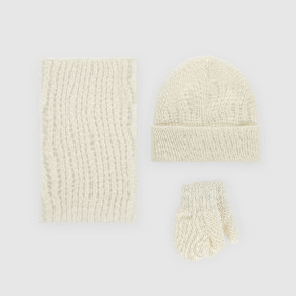 Merinowollen babyset met muts, wanten en sjaal in beige – zachte warme set van 100% merinowol